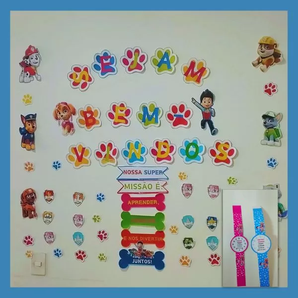 🐶🚒 Painel Volta às Aulas – Tema Patrulha Canina + Relógio Lembrancinha 🚓🐾