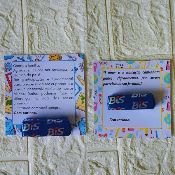 Lembrancinha para  reunião de pais (2 modelos)